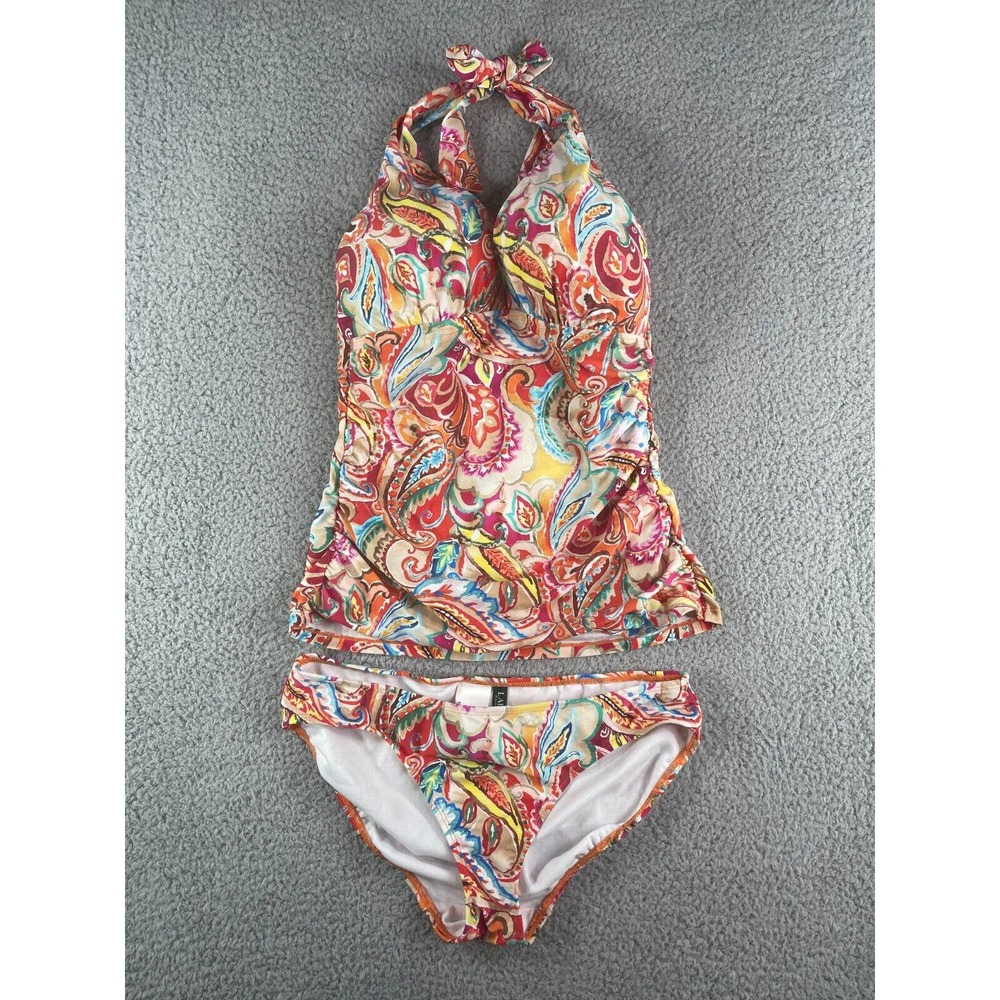 Ralph Lauren Paisley Halter Tankini Two-Piece in Red, Yellow & Blue